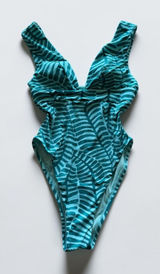 Vitamin A Sustainable‎ Swimwear Teal Palm Leaf One Piece Swimsuit Size S Cutout Photo 0