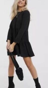 Zara Tiered Ruffle Long Sleeve Mini Dress in Black‎ Size Extra Small Photo 0