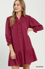 Umgee Smocked Ruffle Detail Tiered Mini Dress - Mulberry - Small Photo 0