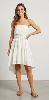 Petal‎ & Pup Dress Womens L White Strapless High Low Linen Blend Cutout New Photo 0