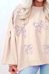 Light Pink Embroidery Bow Oversized Pullover Size L Photo 0