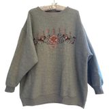 Vintage 90s Express Floral Sweatshirt Fleece Embroidery M Oversized Cottage Photo 0