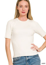 Zenana Viscose Ribbed Round Neck Sweater -‎ Large Photo 0