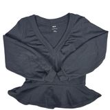 Anthropologie Women's Black V-Neck Ruched Peplum Top Size Small Photo 0
