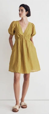 Madewell Annamarie Mini Dress Citrus Lime Cutout Back V-Neck Size 6 NWT linen Photo 0