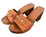 Horsebit BOHO Y2K Wooden Platform Clog Mules Womens Size 39 US 8.5 Brown Slides Photo 0