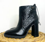 NWT Karl Lagerfeld Boots Paris Petria Logo Quilted Square Toe Black Heeled Ankle Photo 0
