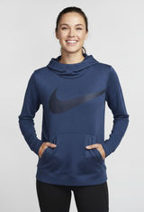 Nike Dri-Fit L Hoodie Women's Navy Blue Heathered Big Swoosh Logo Pullover Photo 0