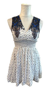 Free People Star Print Studded Dress Baby Doll Empire Waist Open Back Plunge XS Photo 0