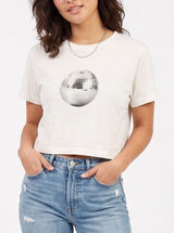 Sugar Flower Crop Top Womens S White Disco Ball Graphic Excellent Photo 0