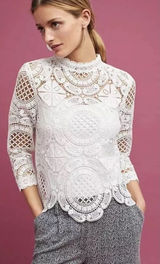 James Coviello Size XS‎ Anthropologie Crochet Lace White Long Sleeve Top Photo 0