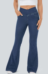 Halara Flex Blue Crossover Waist High Rise Flare Jeans NWT XS Reg Photo 0