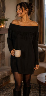 White House Black Market Metallic Fringe Off Shoulder Sweater Dress Large Photo 0