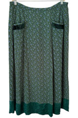 April Cornell Green Satin Trim Blue Floral Maxi Skirt Size Large Photo 0