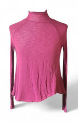 Free People Pink Sheer Long Sleeve Turtleneck Asymmetrical Raw Hem Top XS Photo 0