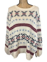 Old‎ Navy Balloon Sleeve Neutral Fair Isle Sweater Cream Burgundy Blue Size XL Photo 0