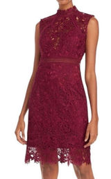 Bardot Eleni Eyelet Lace‎ Mini Dress Burgundy Size 4 EUC Photo 0
