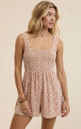 NWT AMERICAN EAGLE Floral Jumpsuit Romper L Smocked Back Pockets Boho Photo 0