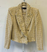 Zara Tweed Fringe Double Breasted Classic Blazer Checkered Medium 2460/137/330 Photo 0