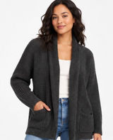 Time and Tru Womens Fuzzy Cardigan Size M 8-10 Black Open Front Pocket Cozy Photo 0