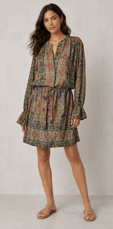 Paani Mini Dress Women Small‎ Tan Gold Metallic NWT Boho Floral Tassel Festival Photo 0
