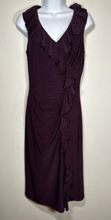 Lauren Ralph Lauren Dress Purple Ruffle‎ V-Neck Sleeveless Sheath Classic Size 4 Photo 0