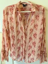 PAIGE Pink Floral Print Ruffle Sleeve Button-Front Blouse | Size Large Photo 0