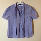 Ann Taylor Petite Tie Neck Cotton‎ Blouse Short Puff Sleeve Size MP Photo 0
