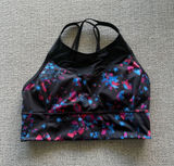 lululemon athletica‎ Black Sports Bra with Pink & Blue Floral Print Photo 0