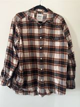 Aerie 100% Cotton Oversized Brown Button Up Flannel Shirt Large Rustic Fall Photo 0