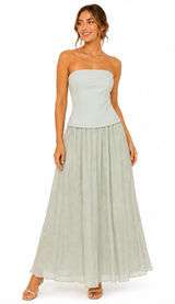 Moon River Womens Strapless Maxi Dress Sage Green Textured Skirt Boho Small Photo 0