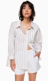 Aritzia Wilfred Organic Cotton‎ Relaxed Striped Poplin Button-Up Shirt Size XS Photo 0
