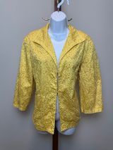 Chico’s Women’s (Size 3) XL Yellow Lightweight Cotton Jacket Gold Embroidered Photo 0