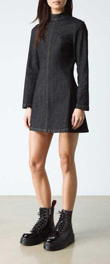 Zara Black Long-Sleeve Mini Dress with High Neck Size XL 97% Cotton Photo 0