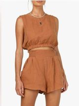 Trendy Queen 2 Piece Short Sets Sleeveless Lounge High Waisted orange XL Photo 0