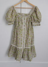 Anthropologie Love The Label Green Floral Puff Sleeve Mini Dress Photo 0