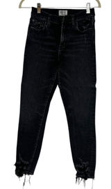 AGOLDE Sophie Crop High Rise‎ Black Denim Raw Hem Skinny Leg Jeans Size 28 Photo 0