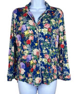 Posh Peanut Blue Pink Floral Button‎ Down Bamboo Classic Pajama Top Shirt Small Photo 0