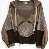 POL Peace Symbol Patchwork Brown Oversized Hoodie Sweatshirt Womens S Photo 0