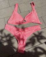 Double Zero‎ Red Gingham 2 Piece Bikinis Set Cottagecore Fairy Milkmaid Beach Photo 0