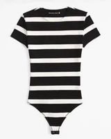 Abercrombie & Fitch Striped Short Sleeve Bodysuit Black White XS Tall‎ Photo 0