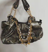 Women's Y2K Slouchy Hobo Patent Leather & Gold Chunky‎ Charm Green Purse Handbag Photo 0