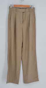Aritzia Babaton Linen Blend Pants Womens 8 Brown High Waist Pleated Straight Photo 0
