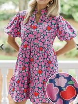 Shop The Mint Somewhere Out There Navy Apple And Floral Print Babydoll Dress M Photo 0