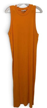 Zara Womens Ribbed Knit Sleeveless Maxi Dress Orange Crew Neck XL Photo 0
