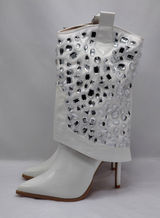 Lauren Lorraine Hana Rhinestone Cowboy Boots White Western Glam Size 10 Cowgirl Photo 0