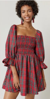 Audrey Parks Francesca's Effie Tartan Plaid Smocked Mini Dress XS NWT $70 Photo 0