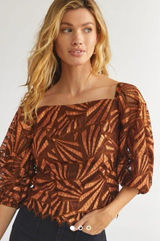 Anthropologie NWT Women XS Brown Metallic Geometric Print Blouse Glam Party Chic Photo 0