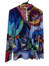 Le Galeriste Top Womens XL Blue Pink Abstract Floral Art Print Quarter Zip Mock Photo 0