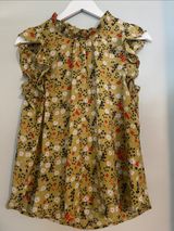 LOFT Olive Green Floral Ruffle-Sleeve Dress Photo 0